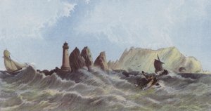 Uitzicht op de Needles en Scratchells Baai vanaf de zee door English School